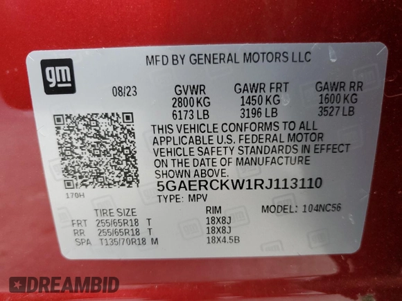 2024 Buick Enclave Premium with VIN 5GAERCKW1RJ113110, listed as a Copart auction lot 51999285 with 29,089 mi miles and Non Repairable. Bid and sale history available at DreamBid. Image 14.