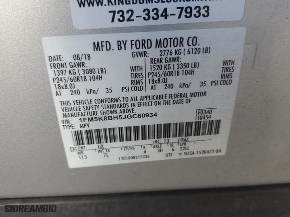2018 Ford Explorer with VIN 1FM5K8BH5JGC60934, listed as a Copart auction lot 46150365 with 66,505 mi miles and Salvage Title. Bid and sale history available at carsss.com. Image 13.