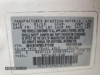 2013 Nissan Versa S Plus z VIN 3N1CN7AP8DL872439, wystawiony jako Copart lot #55120295 z przebiegiem 169 605 mil mil oraz Szkoda całkowita • Salvage title. Historia ofert i sprzedaży dostępna na DreamBid. Obrazek 12.