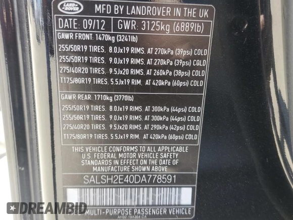 2013 Land Rover Range Rover Sport SC z VIN SALSH2E40DA778591, wystawiony jako Copart lot #58376535 z przebiegiem 80 465 mil mil oraz Szkoda całkowita • Salvage title. Historia ofert i sprzedaży dostępna na DreamBid. Obrazek 13.