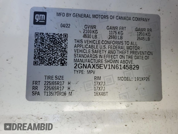 2022 Chevrolet Equinox LS with VIN 2GNAX5EV1N6145829, listed as a Copart auction lot 60903165 with 44,030 mi miles and Clean title. Bid and sale history available at DreamBid. Image 12.