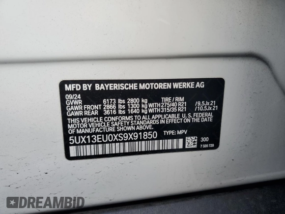 2025 BMW X5 sDrive40i with VIN 5UX13EU0XS9X91850, listed as a Copart auction lot 51511875 with 4,859 mi miles and Salvage Title. Bid and sale history available at carsss.com. Image 13.