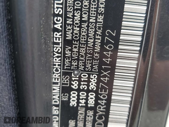 2004 Mercedes-Benz G with VIN WDCYR46E74X144672, listed as a Copart auction lot 55212454 with 143,994 mi miles and Salvage Title. Bid and sale history available at DreamBid. Image 13.