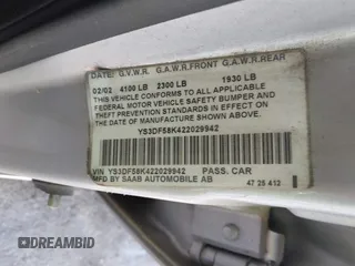 2002 Saab 9-3 z VIN YS3DF58K422029942, wystawiony jako IAAI lot #41827226 z przebiegiem 180 181 mil mil oraz . Historia ofert i sprzedaży dostępna na DreamBid. Obrazek 9.