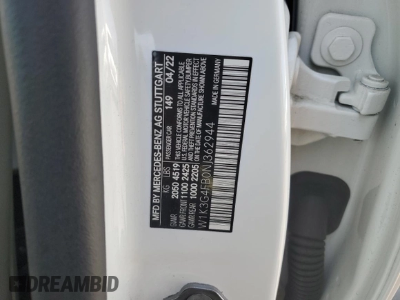 2022 Mercedes-Benz A 220 with VIN W1K3G4FB0NJ362944, listed as a Copart auction lot 49607325 with 5,519 mi miles and Salvage Title. Bid and sale history available at DreamBid. Image 13.