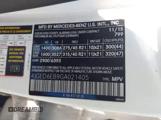 2016 Mercedes-Benz GLE 450 AMG with VIN 4JGED6EB9GA021405, listed as a IAAI auction lot 42376376 with 112,297 mi miles and . Bid and sale history available at DreamBid. Image 9.