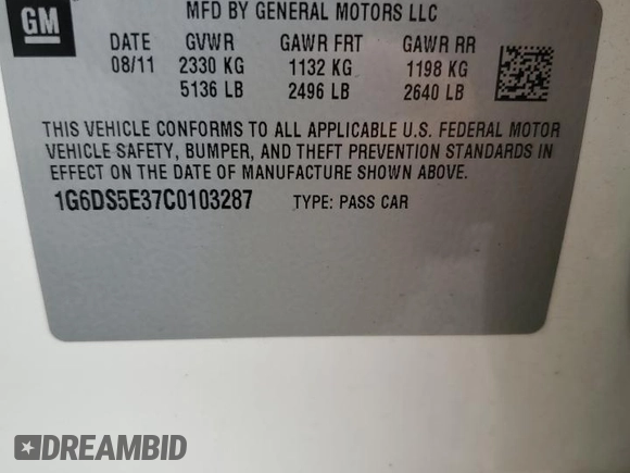 2012 Cadillac CTS Premium with VIN 1G6DS5E37C0103287, listed as a Copart auction lot 49805575 with Not provided miles and Salvage title. Bid and sale history available at DreamBid. Image 12.