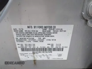 2019 Ford EcoSport Titanium with VIN MAJ6S3KL1KC267698, listed as a IAAI auction lot 41502722 with 83,673 mi miles and . Bid and sale history available at DreamBid. Image 9.