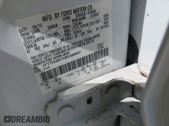 2011 Ford F-250 XL с VIN 1FT7W2BTXBEA84947, выставлен на аукционе IAAI как лот 42649903 с пробегом 392 272 миль миль и . История ставок и продаж доступна на DreamBid. Изображение 9.