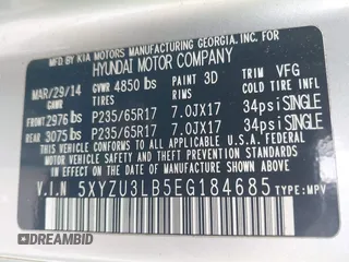 2014 Hyundai Santa Fe с VIN 5XYZU3LB5EG184685, выставлен на аукционе IAAI как лот 42407330 с пробегом 125 759 миль миль и . История ставок и продаж доступна на DreamBid. Изображение 9.