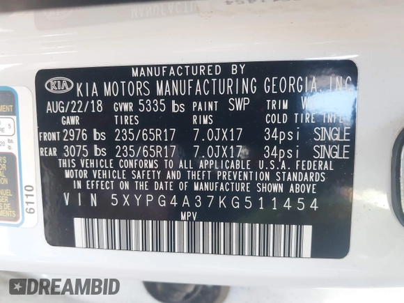 2019 Kia Sorento L z VIN 5XYPG4A37KG511454, wystawiony jako IAAI lot #42088735 z przebiegiem 157 599 mil mil oraz . Historia ofert i sprzedaży dostępna na DreamBid. Obrazek 9.
