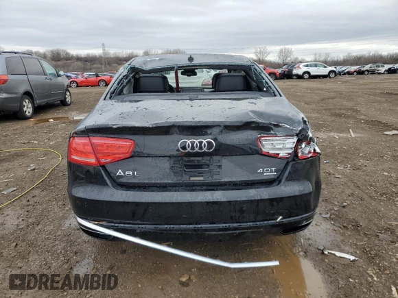 2014 Audi A8 4.0T with VIN WAUR2AFD5EN004618, listed as a Copart auction lot 50796255 with Not provided miles and Salvage title. Bid and sale history available at DreamBid. Image 6.