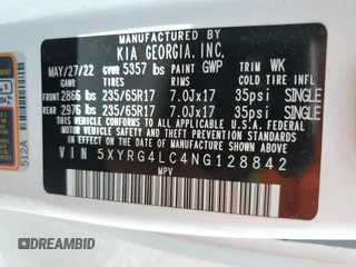2022 Kia Sorento LX with VIN 5XYRG4LC4NG128842, listed as a Copart auction lot 60874745 with 12,775 mi miles and Salvage title. Bid and sale history available at DreamBid. Image 13.