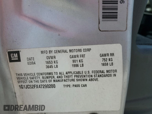 2004 Chevrolet Cavalier with VIN 1G1JC52FX47290280, listed as a Copart auction lot 42767965 with 93,546 mi miles and Salvage Title. Bid and sale history available at DreamBid. Image 12.