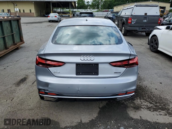 2023 Audi A5 Sportback Premium Plus with VIN WAUCBCF51PA045350, listed as a Copart auction lot 55945033 with 0 mi miles and Non Repairable. Bid and sale history available at carsss.com. Image 6.