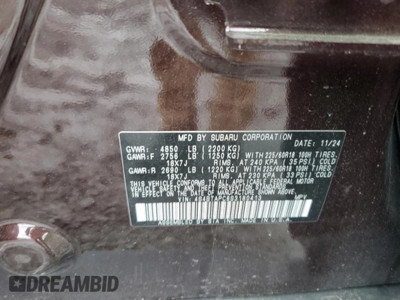 2025 Subaru Outback Touring z VIN 4S4BTAPC8S3180413, wystawiony jako Copart lot #58405335 z przebiegiem 5 006 mil mil oraz Szkoda całkowita • Salvage title. Historia ofert i sprzedaży dostępna na DreamBid. Obrazek 14.