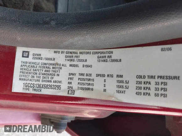 2006 Chevrolet Colorado 2LT z VIN 1GCCS136X68263295, wystawiony jako IAAI lot #41445031 z przebiegiem 199 205 mil mil oraz . Historia ofert i sprzedaży dostępna na DreamBid. Obrazek 9.