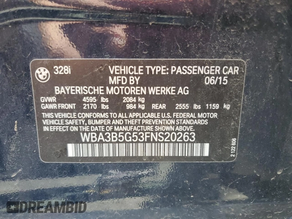 2015 BMW 3 Series 328i xDrive с VIN WBA3B5G53FNS20263, выставлен на аукционе Copart как лот 63217025 с пробегом 112 961 миль миль и Чистый • Clean title. История ставок и продаж доступна на DreamBid. Изображение 12.