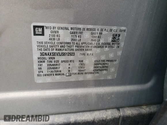 2018 Chevrolet Equinox LT with VIN 3GNAXSEV3JS612923, listed as a Copart auction lot 59521824 with 31,452 mi miles and Salvage Title. Bid and sale history available at carsss.com. Image 12.