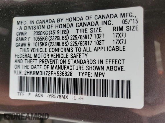 2015 Honda CR-V EX-L with VIN 2HKRM3H72FH536328, listed as a Copart auction lot 81567354 with 132,381 mi miles and Clean Title. Bid and sale history available at carsss.com. Image 12.