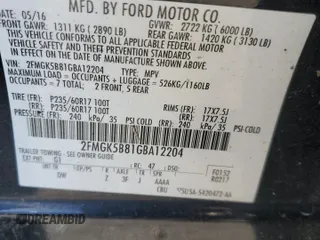 2016 Ford Flex SE with VIN 2FMGK5B81GBA12204, listed as a Copart auction lot 73691154 with 134,369 mi miles and Salvage Title. Bid and sale history available at carsss.com. Image 13.
