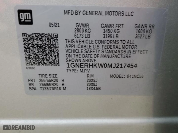 2021 Chevrolet Traverse LT Leather with VIN 1GNERHKW0MJ217454, listed as a Copart auction lot 43602785 with 96,733 mi miles and Salvage Title. Bid and sale history available at carsss.com. Image 13.