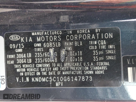 2016 Kia Sedona SX with VIN KNDMC5C10G6147873, listed as a Copart auction lot 43356985 with 133,356 mi miles and Salvage Title. Bid and sale history available at carsss.com. Image 13.