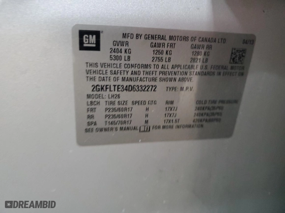 2013 GMC Terrain SLE with VIN 2GKFLTE34D6332272, listed as a Copart auction lot 42393245 with 175,056 mi miles and Non Repairable. Bid and sale history available at carsss.com. Image 15.