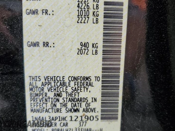 2017 Nissan Altima SR z VIN 1N4AL3AP1HC121905, wystawiony jako Copart lot #58367785 z przebiegiem 169 329 mil mil oraz Szkoda całkowita • Salvage title. Historia ofert i sprzedaży dostępna na DreamBid. Obrazek 13.
