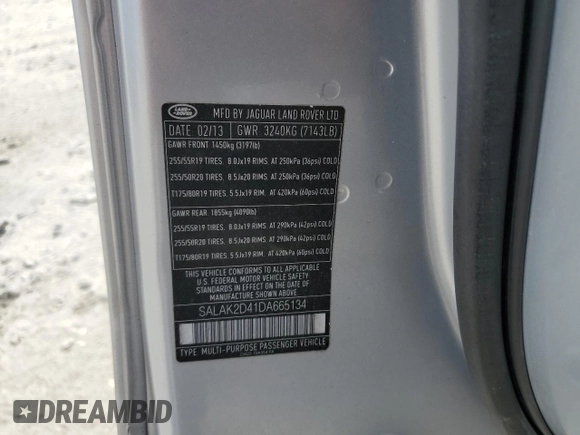 2013 Land Rover LR4 Lux with VIN SALAK2D41DA665134, listed as a Copart auction lot 54587245 with 150,462 mi miles and Clean Title. Bid and sale history available at DreamBid. Image 13.