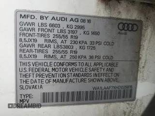 2017 Audi Q7 Premium Plus with VIN WA1LAAF7XHD025815, listed as a Copart auction lot 52517995 with 129,169 mi miles and Clean Title. Bid and sale history available at carsss.com. Image 13.