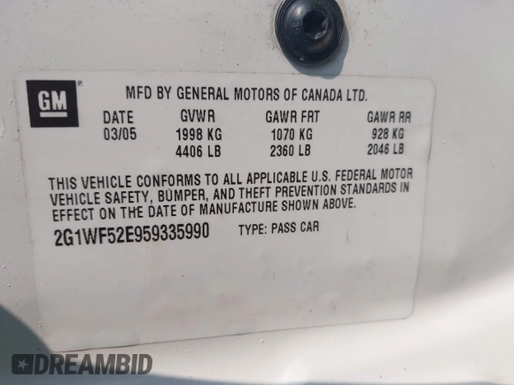 2005 Chevrolet Impala z VIN 2G1WF52E959335990, wystawiony jako IAAI lot #42416445 z przebiegiem 138 732 mil mil oraz . Historia ofert i sprzedaży dostępna na DreamBid. Obrazek 9.