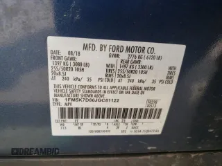 2018 Ford Explorer XLT с VIN 1FM5K7D86JGC81122, выставлен на аукционе Copart как лот 60040195 с пробегом 94 727 миль миль и Чистый • Clean title. История ставок и продаж доступна на DreamBid. Изображение 13.