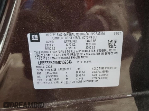 2021 Buick Envision Avenir with VIN LRBFZSR49MD132043, listed as a Copart auction lot 49813925 with 46,142 mi miles and Salvage Title. Bid and sale history available at carsss.com. Image 14.