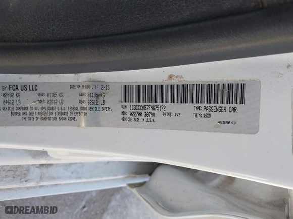 2015 Chrysler 200 Limited with VIN 1C3CCCAB7FN675172, listed as a IAAI auction lot 41835047 with 1 mi miles. Bid and sale history available at carsss.com. Image 9.