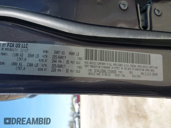 2018 Jeep Compass Altitude with VIN 3C4NJDBB6JT239565, listed as a IAAI auction lot 42219401 with 85,013 mi miles and . Bid and sale history available at DreamBid. Image 9.