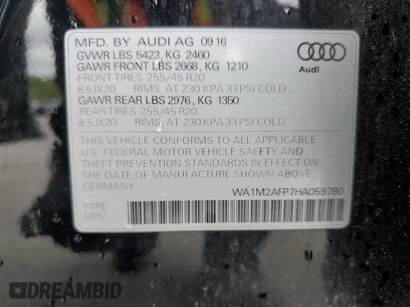 2017 Audi Q5 Premium Plus z VIN WA1M2AFP7HA059780, wystawiony jako Copart lot #56523055 z przebiegiem 83 326 mil mil oraz Szkody całkowita. Historia ofert i sprzedaży dostępna na DreamBid. Obrazek 14.
