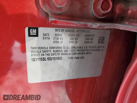 2014 Chevrolet Impala LT with VIN 1G1115SL1EU151802, listed as a Copart auction lot 87040004 with Not Provided miles and Non Repairable. Bid and sale history available at DreamBid. Image 12.