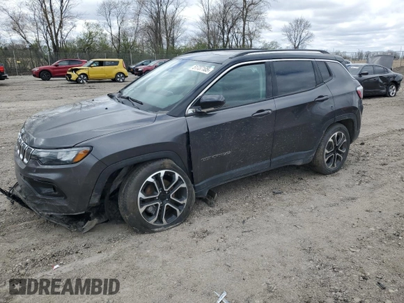2022 Jeep Compass Limited with VIN 3C4NJDCB0NT105364, listed as a Copart auction lot 51737105 with 69,208 mi miles and Salvage title. Bid and sale history available at DreamBid. Image 1.