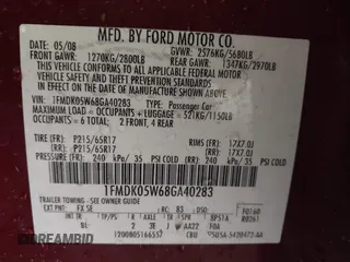 2008 Ford Taurus X SEL с VIN 1FMDK05W68GA40283, выставлен на аукционе IAAI как лот 42372357 с пробегом 114 094 миль миль и . История ставок и продаж доступна на DreamBid. Изображение 9.