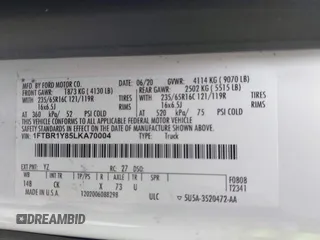 2020 Ford Transit Cargo with VIN 1FTBR1Y85LKA70004, listed as a IAAI auction lot 41910007 with 115,005 mi miles and . Bid and sale history available at DreamBid. Image 9.
