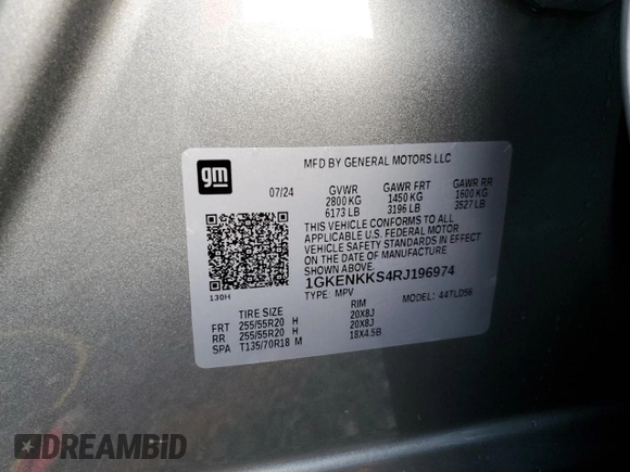 2024 GMC Acadia FWD Elevation z VIN 1GKENKKS4RJ196974, wystawiony jako Copart lot #75031664 z przebiegiem 1 810 mil mil oraz Szkoda całkowita • Salvage title. Historia ofert i sprzedaży dostępna na DreamBid. Obrazek 13.
