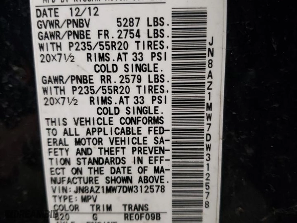 2013 Nissan Murano LE with VIN JN8AZ1MW7DW312578, listed as a Copart auction lot 82240604 with 158,674 mi miles and Salvage Title. Bid and sale history available at carsss.com. Image 15.