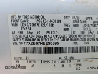 2022 Ford F-250 XL with VIN 1FT7X2B67NEE90695, listed as a IAAI auction lot 42610446 with 94,588 mi miles and . Bid and sale history available at DreamBid. Image 66.
