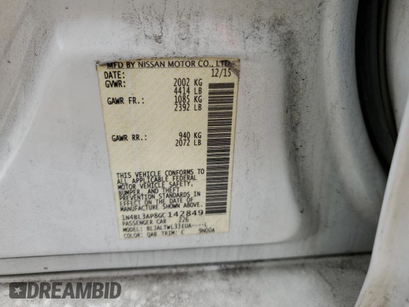 2016 Nissan Altima SR with VIN 1N4BL3AP8GC142849, listed as a Copart auction lot 73084254 with 275,881 mi miles and Salvage Title. Bid and sale history available at carsss.com. Image 13.