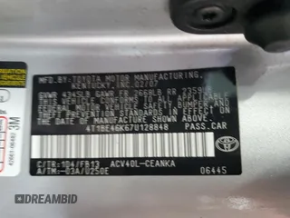 2007 Toyota Camry CE with VIN 4T1BE46K67U128848, listed as a Copart auction lot 46835995 with 107,889 mi miles and Salvage Title. Bid and sale history available at carsss.com. Image 12.