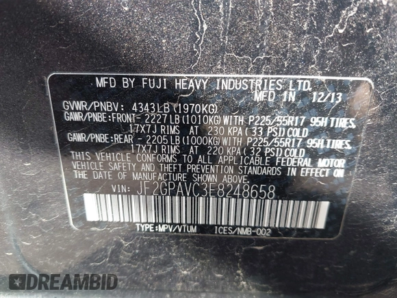 2014 Subaru Crosstrek Premium z VIN JF2GPAVC3E8248658, wystawiony jako IAAI lot #42164425 z przebiegiem 142 676 mil mil oraz . Historia ofert i sprzedaży dostępna na DreamBid. Obrazek 9.