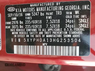 2017 Kia Sorento EX with VIN 5XYPHDA13HG253504, listed as a Copart auction lot 82929634 with 146,051 mi miles and Salvage Title. Bid and sale history available at carsss.com. Image 13.