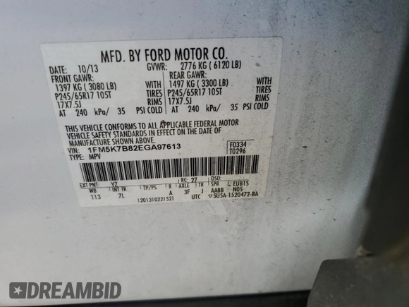 2014 Ford Explorer with VIN 1FM5K7B82EGA97613, listed as a Copart auction lot 48051725 with 139,381 mi miles and Clean Title. Bid and sale history available at DreamBid. Image 12.