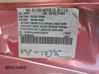 1998 Ford Mustang z VIN 1FAFP4440WF258072, wystawiony jako Copart lot #58944615 z przebiegiem 125 984 mil mil oraz Szkoda całkowita • Salvage title. Historia ofert i sprzedaży dostępna na DreamBid. Obrazek 12.